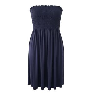 Tease Navy Blue Smocked Strapless Dress